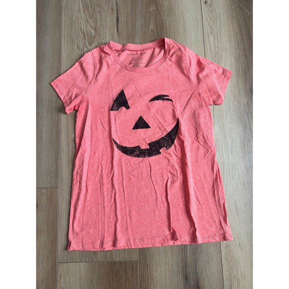 Grayson Threads L Pumpkin Face Wink T shirt Orange Graphic Halloween Fall